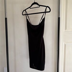 PrettyLittleThing Black Cowl Neck Slip Dress